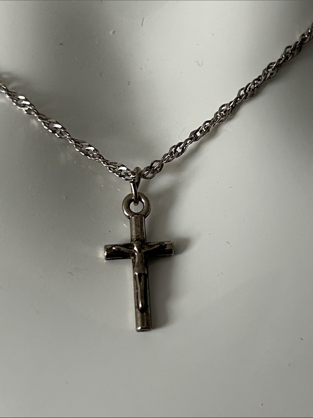 Sterling Silver Italian Chain Necklace 16” with Cross Pendant - Picture 3 of 7